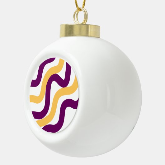 Gele marron roodgolvende lijnen golvend patroonont keramische bal ornament (Rechts)