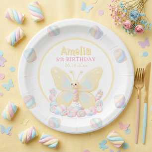 Gele Marshmallow Vlinder Kinderverjaardag Papieren Bordje
