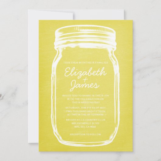 Gele Mason Jar Wedding Invitations Kaart (Voorkant)