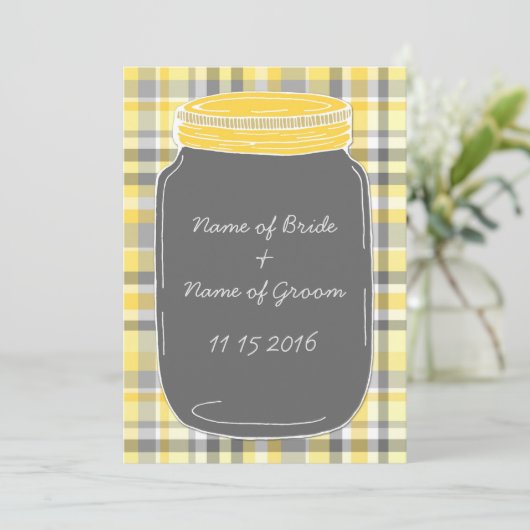 Gele Mason Jar Wedding Rehearsal Dinner Party Kaart (Staand voorkant)