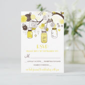 Gele Mason Jars Summer Wedding Floral RSVP Card (Staand voorkant)