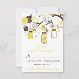 Gele Mason Jars Summer Wedding Floral RSVP Card