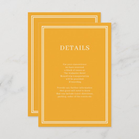 Gele Matig Minimalisme omhullingskaart Informatiekaartje (Voorkant / Achterkant)