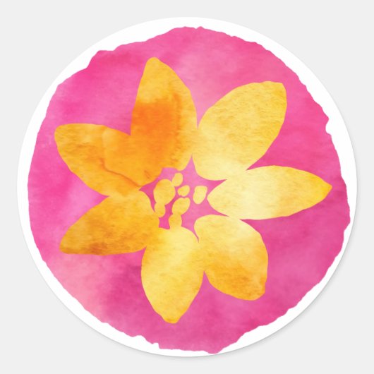 Gele Meerkleurige Tropische Bloem Ronde Sticker (Voorkant)