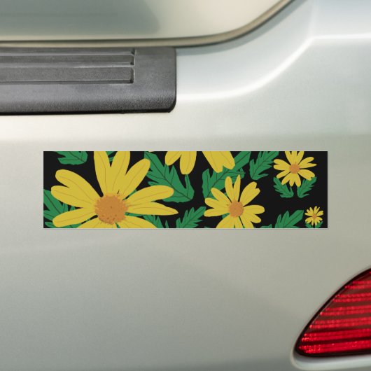 Gele melkbloemen met groene bladeren bumper sti bumpersticker (Op auto)