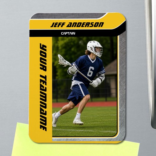 Gele Metaal Lacrosse Speler Foto Magneet