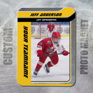 Gele metal ijshockeyfoto magneet