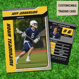 Gele metal lacrosse speler ruilkaart contactkaartje