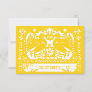 Gele Mexicaanse Fantail Duiven Papel Picado RSVP Kaartje