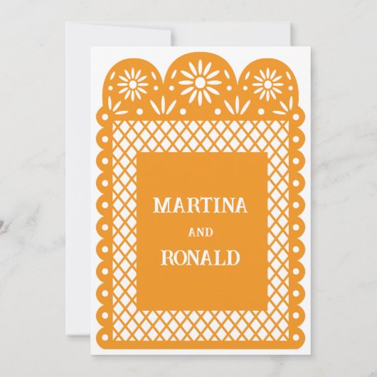 Gele Mexicaanse papel picado trouwkaart Aankondiging (Achterkant)