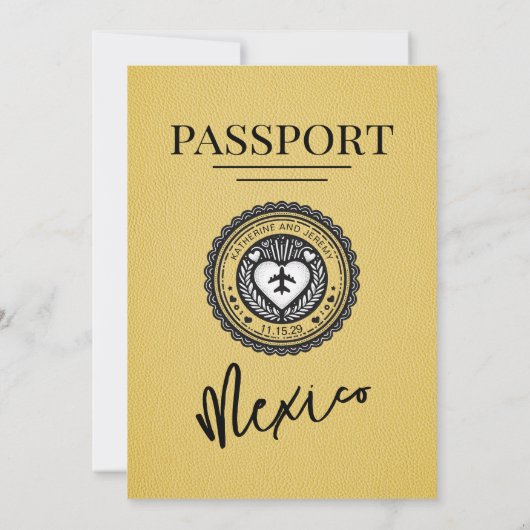Gele Mexico Passport bruiloft Kaart (Achterkant)