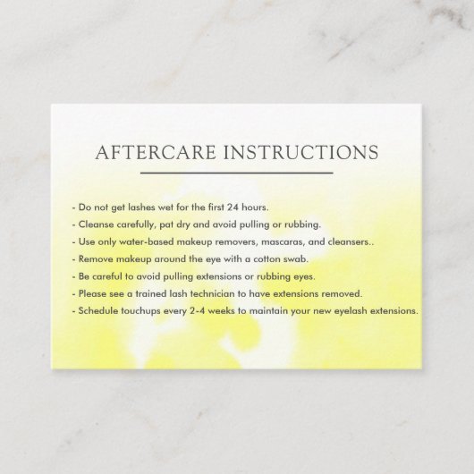 Gele microfluitenextensie Aftercare Visitekaartje (Voorkant)