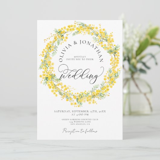 Gele Mimosa Alles in 1 Budget QR Code Huwelijk Kaart (Staand voorkant)