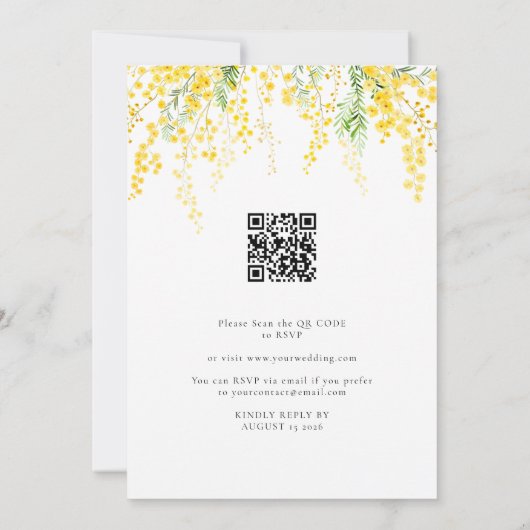 Gele Mimosa Alles in 1 Budget QR Code Huwelijk Kaart (Achterkant)