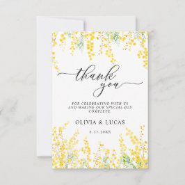 Gele Mimosa Rustieke Gouden Bloemen Lente Huwelijk Bedankkaart