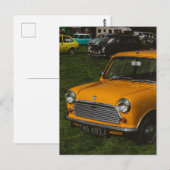 Gele mini cooper classic auto briefkaart (Voorkant / Achterkant)