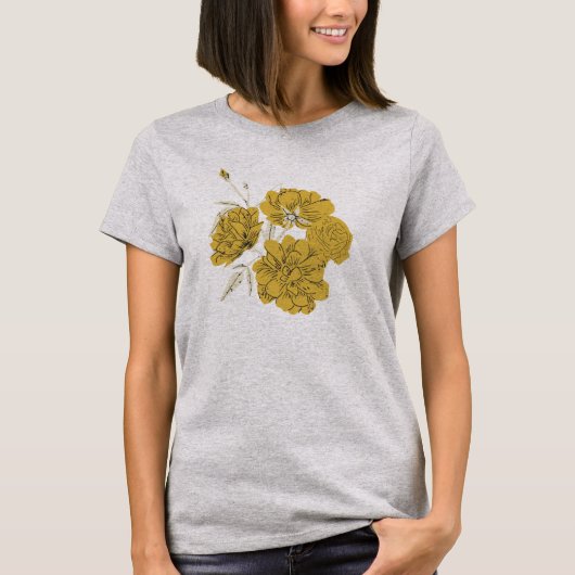 Gele minimalistische bloemen t-shirt (Voorkant)