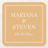 Gele minimalistische moderne bruiloft kartonnen onderzetters (Voorkant)