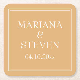 Gele minimalistische moderne bruiloft kartonnen onderzetters