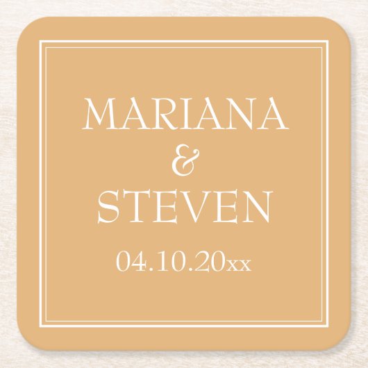 Gele minimalistische moderne bruiloft kartonnen onderzetters (Voorkant)