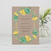 Gele Mint Ranunculus Eucalyptus Bruiloft Kaart (Staand voorkant)