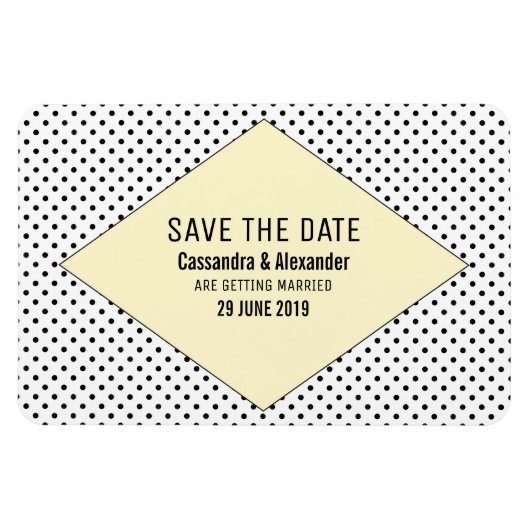 Gele Modern Polka Dots sparen de Datum Magneet (Horizontaal)