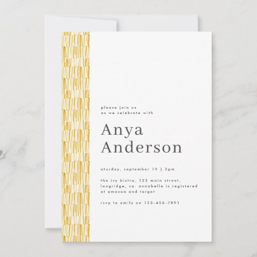 Gele moderne abstracte verjaardagsuitnodiging kaart (Voorkant)