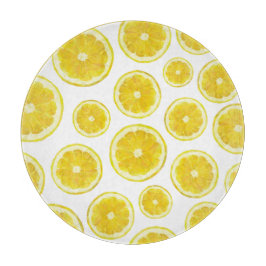 Gele moderne citroenschijf vers fruit snijplank