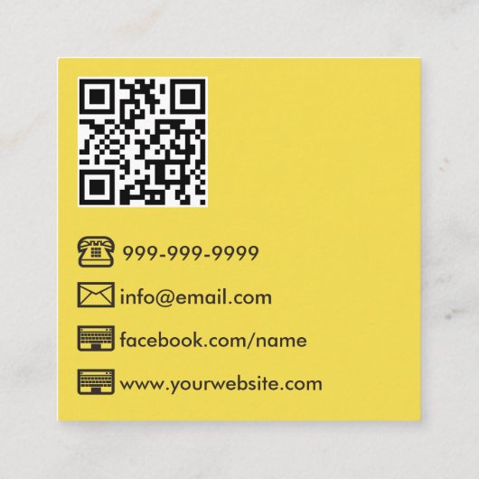 Gele moderne fotograaf QR-code Vierkante Visitekaartje (Achterkant)
