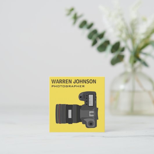 Gele moderne fotograaf QR-code Vierkante Visitekaartje (Staand voorkant)