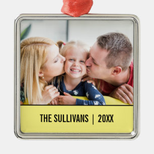Gele Moderne Gepersonaliseerde Foto- en aangepaste Metalen Ornament