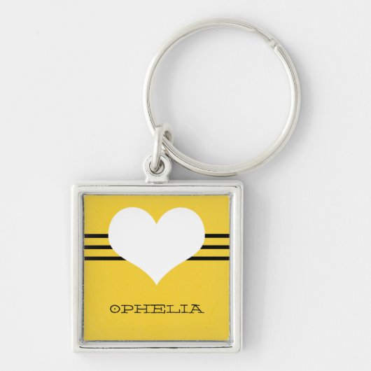 Gele moderne heart Premium-Sleutelhanger Sleutelhanger (Voorkant)