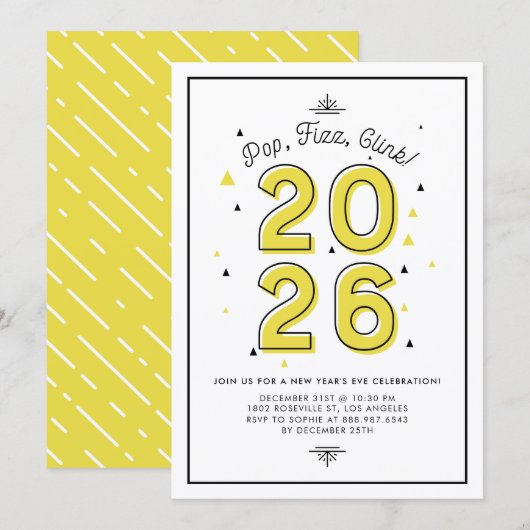 Gele moderne Typografie 2022 Nieuwjaarsfeest Kaart (Voorkant / Achterkant)