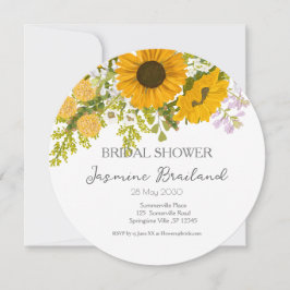 Gele moderne zonnebloemen boeket bruids douche save the date