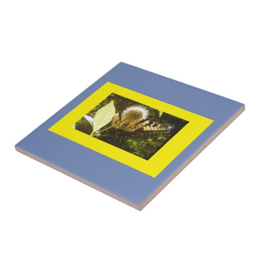 Gele monarch Blue Fed Ceramic Tile Tegeltje (Zijkant)