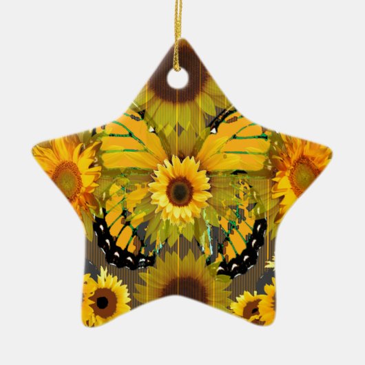 Gele MONARCH BUTTERFLY & Sunflower ART Keramisch Ornament (Voorkant)