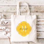 Gele Monogram Bloemenmeisje Canvas tas<br><div class="desc">Schattigee trendy monogram bruiloft party canvas tassen gepersonaliseerd met een aangepaste monogram initiaal,  bloem meisje tekst of voeg een naam of een ander bericht. Klik op Aanpassen om tekst lettertypen en kleuren te wijzigen in creëer een uniek cadeau voor uw bruidsmeisjes en bruiloftsfeest!</div>