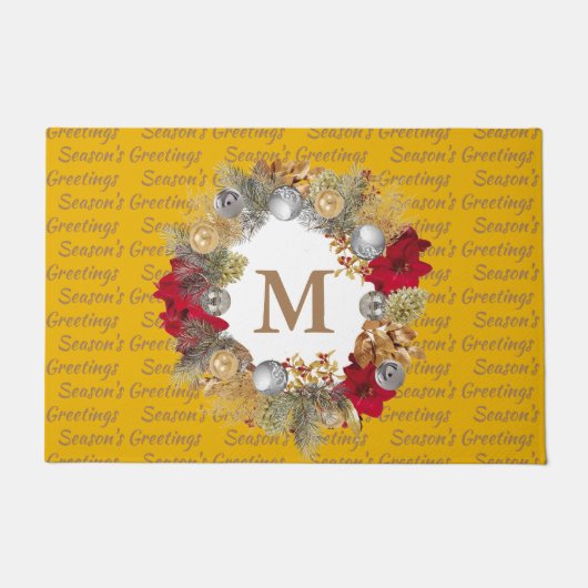 Gele MONOGRAM Decoratieve Kerstmis Wreater Deurmat (Voorkant)