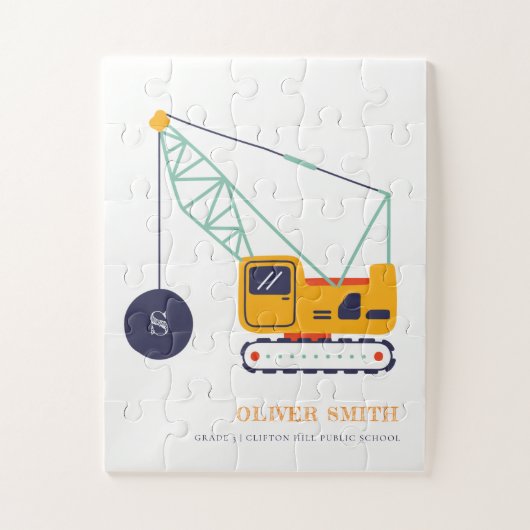 Gele monogram kraanwagens voor de bouw legpuzzel (Verticaal)