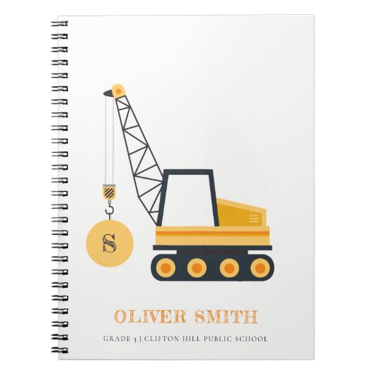 Gele monogram kraanwagens voor de bouw notitieboek (Voorkant)