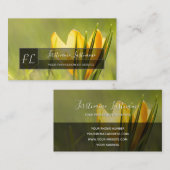 Gele monogram kroonbloesem grijze rechthoek visitekaartje (Voorkant / Achterkant)