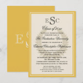 Gele monogram Laurel Classic College Graduation Kaart (Voorkant / Achterkant)