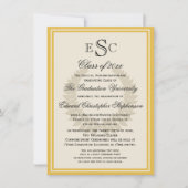 Gele monogram Laurel Classic College Graduation Kaart (Voorkant)