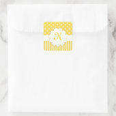 Gele Monogram met Polka Dots en Stripes Vierkante Sticker (Tas)
