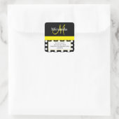 Gele Monogram Witte Polka Dot Retouradres Vierkante Sticker (Tas)