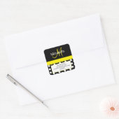Gele Monogram Witte Polka Dot Retouradres Vierkante Sticker (Envelop)
