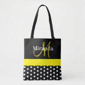 Gele Monogram Zwart met Witte Polka Dots Tote Bag (Voorkant)