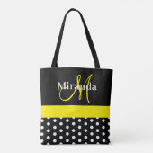 Gele Monogram Zwart met Witte Polka Dots Tote Bag (Achterkant)