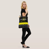 Gele Monogram Zwart met Witte Polka Dots Tote Bag (Op model)