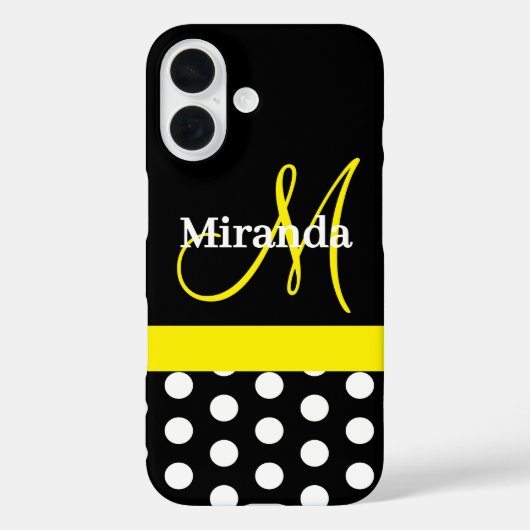 Gele Monogram Zwarte met Witte Stippen Case-Mate iPhone Case (Achterkant)